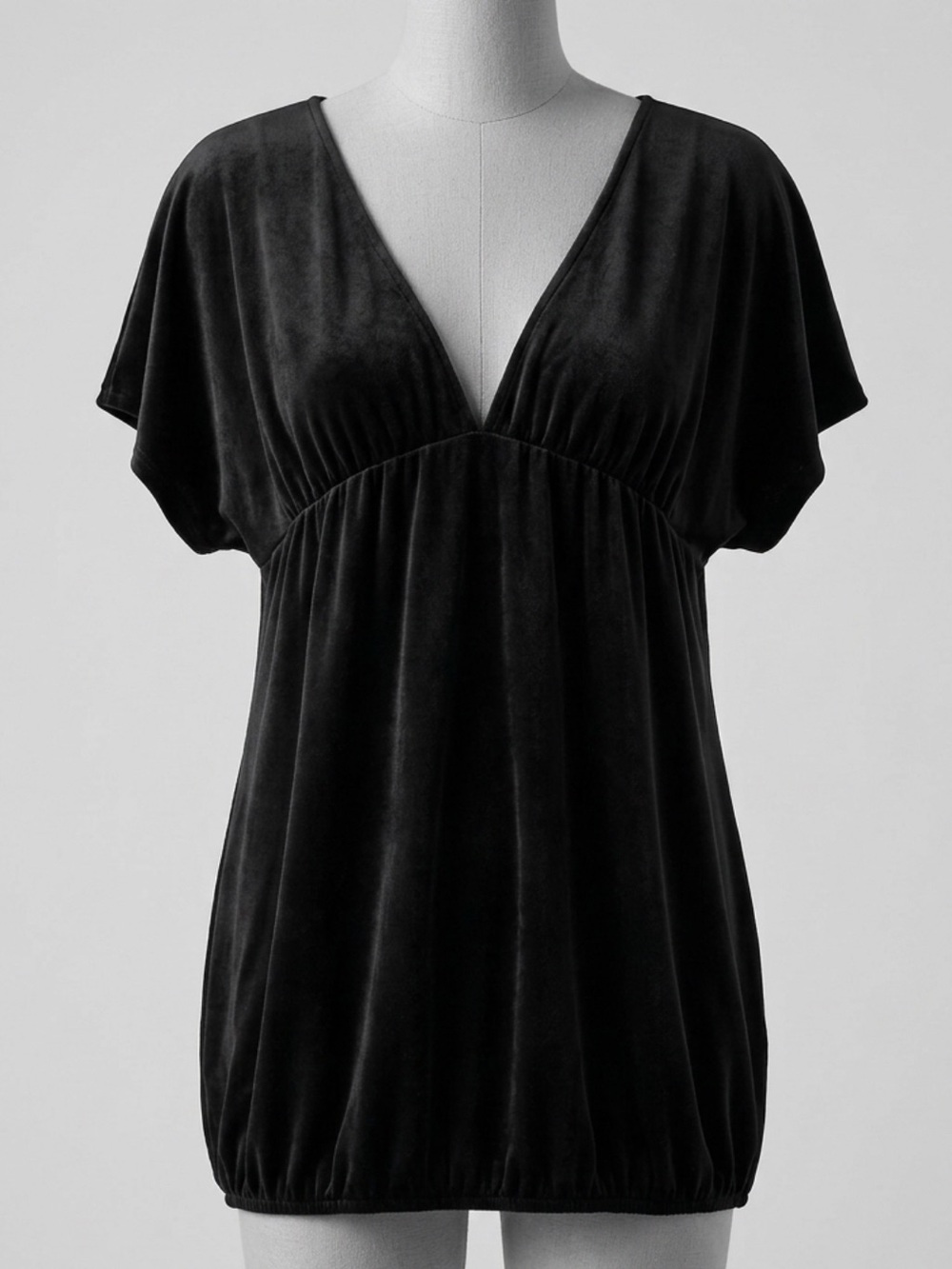 V-Neck Black Short Sleeve Women's Top